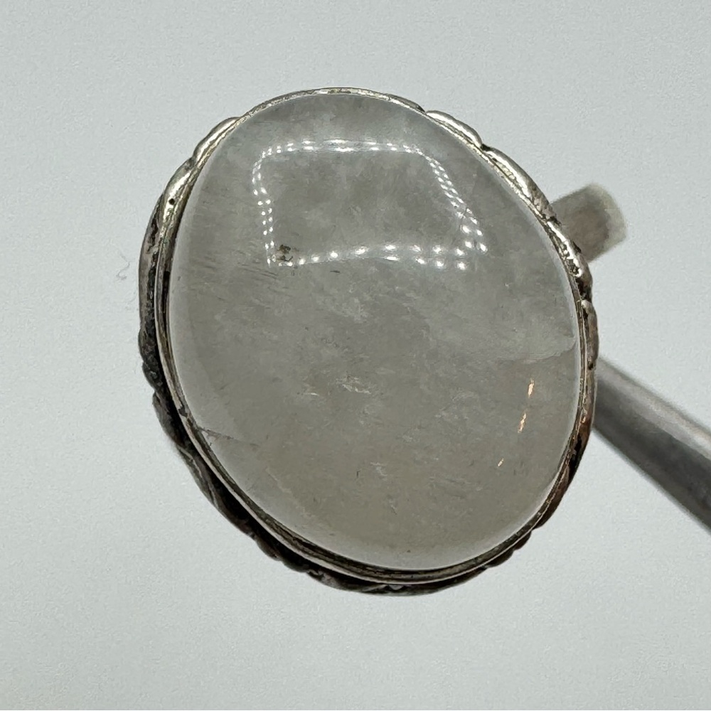 Silver Tone Oval White Quartz Cabochon Statement Ring Size 9.5
